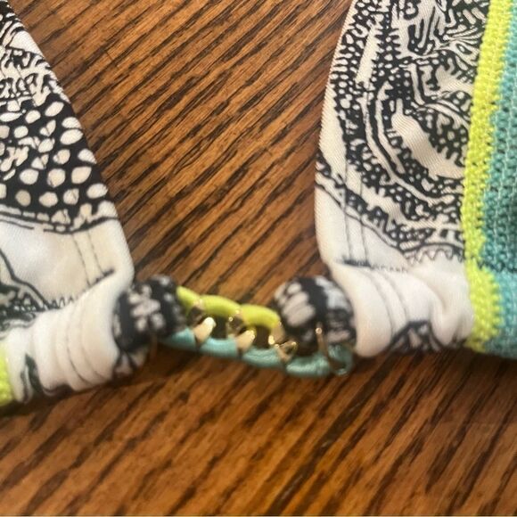 VICTORIAS SECRET Boho Triangle Bikini Top Size L Black/White/Green/Turquoise - Picture 3 of 8